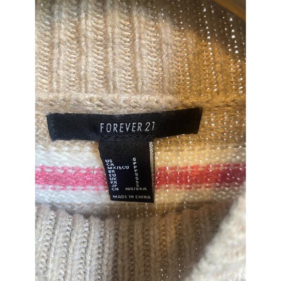 Forever 21 Sweater Cropped Knit Crewneck striped, pink white tan Size Small - Picture 8 of 8